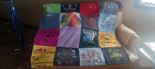 T-shirt quilt with gardening, film themes by Joan from SD
