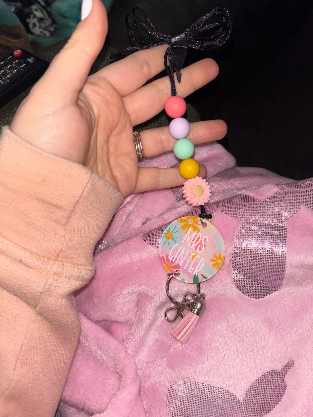 Customer photo review of Spring Fling Floral Acrylic Lanyard
