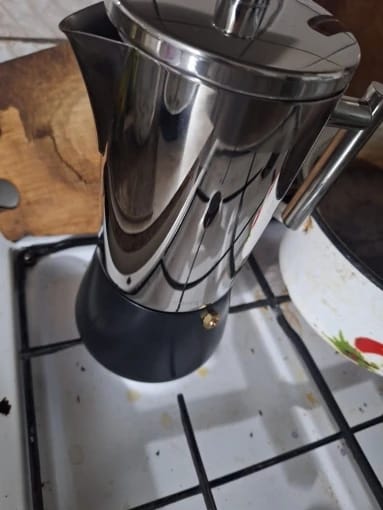 Customer photo review of Stainless Steel Moka Pot For Gas Stove Or Induction Cooker With Classic Italian Espresso Maker Aesthetic — Satin Silver | KIMLUD