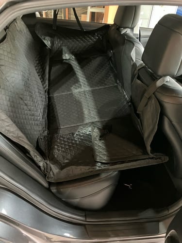 Customer photo review of NEW Waterproof Hard Bottom Car & Truck Seat Foldable Hammock Cover With Storage Pockets, Side Flaps, Headrest Straps, Seat Anchors, & Mesh Window (+FREE SAFETY BELT!)