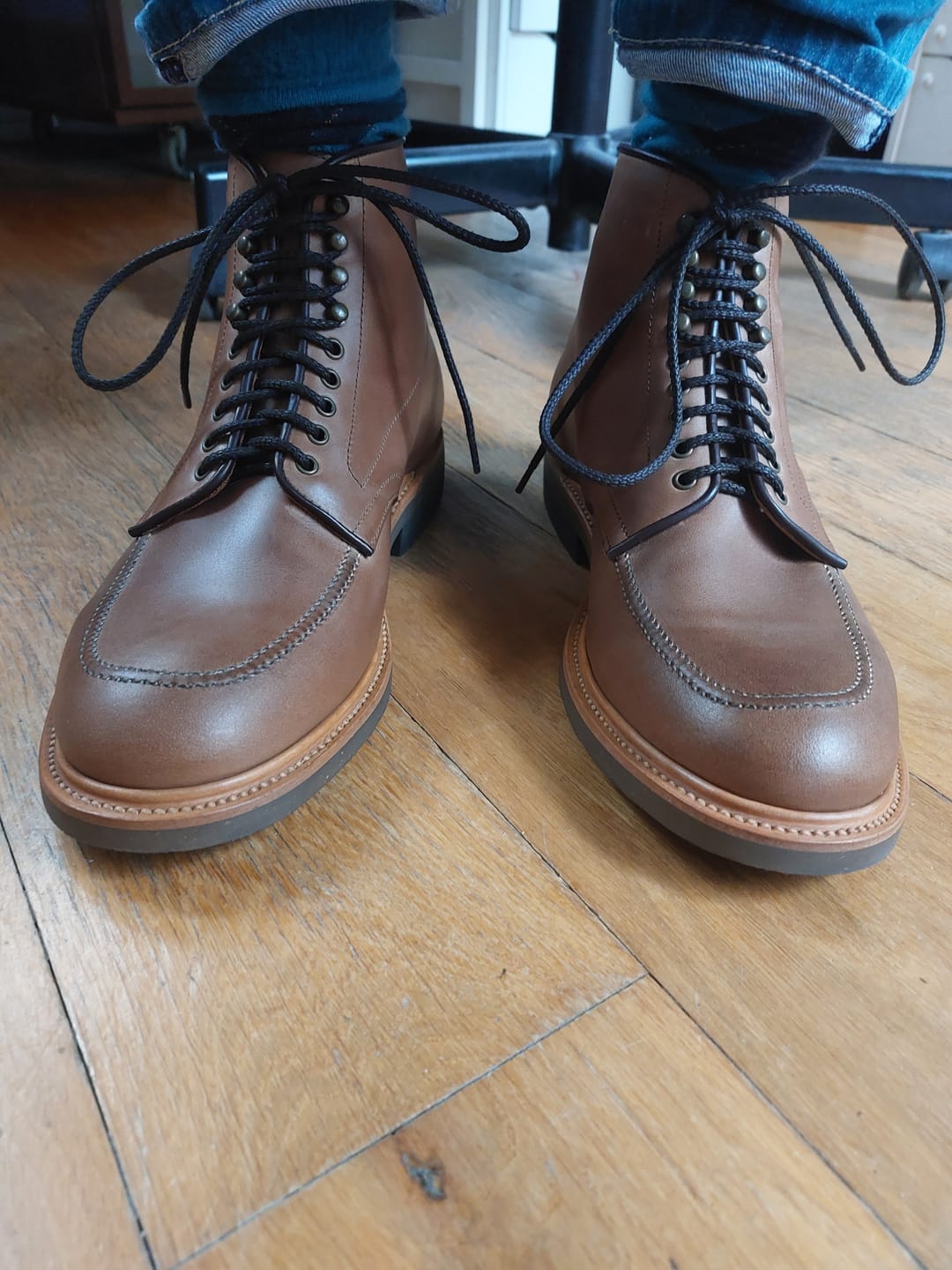 Customer photo review of Indiana Jones MocToe Boot -luosjiet®boots -  Tan Refresh Waxy