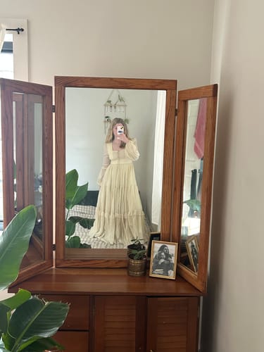 Customer photo review of Gunne Sax Inspired Beige Chiffon Prom Dress - Modest Lace Tea Dress - French Style 1980s