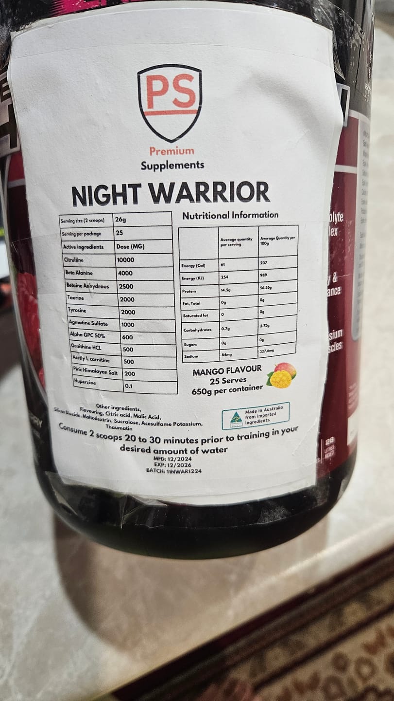 Customer photo review of Night warrior Caffeine-free Pre-workout