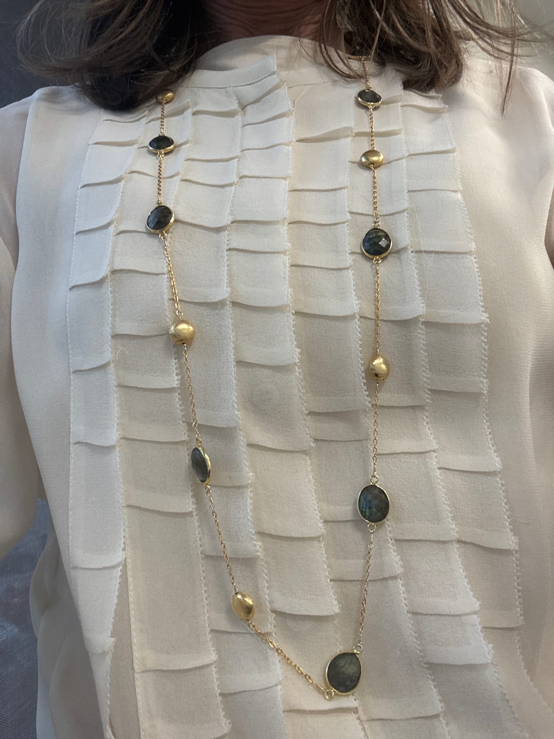 Customer photo review of Long Labradorite Layering Chain