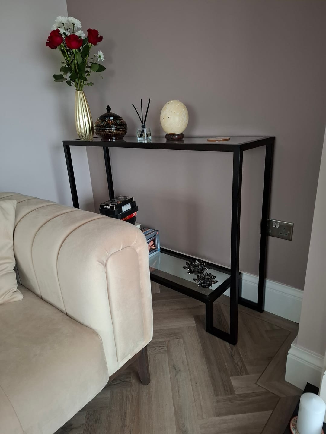 Customer photo review of Hudson Glass Metal Console Table - Black