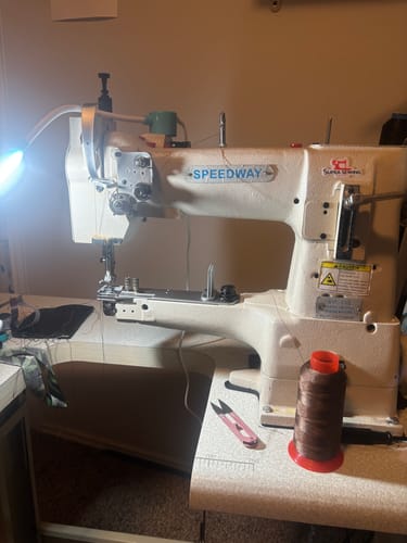 Customer photo review of SPEEDWAY SW-335 Single Needle Cylinder Bed Heavy Duty Unison Feed Walking Foot Sewing Machine Assembled with Servo Motor, Table and Stand Included