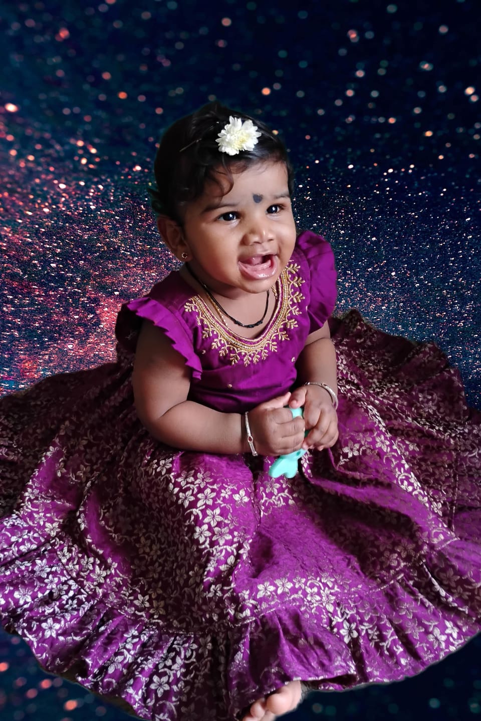 Customer photo review of Wine color embroidery banarasi silk ethnic dress for baby girl