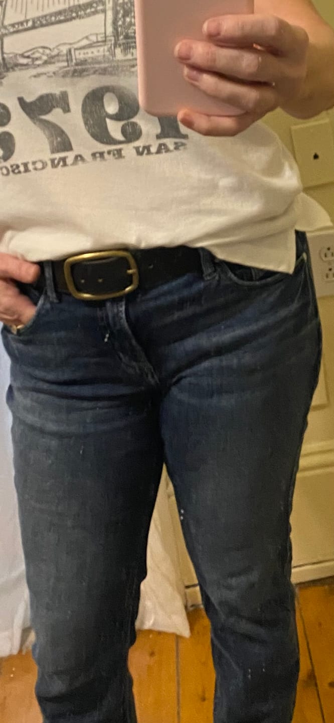 Customer photo review of Amara - Black Leather Dress Belt with Gold Buckle - Made in Canada