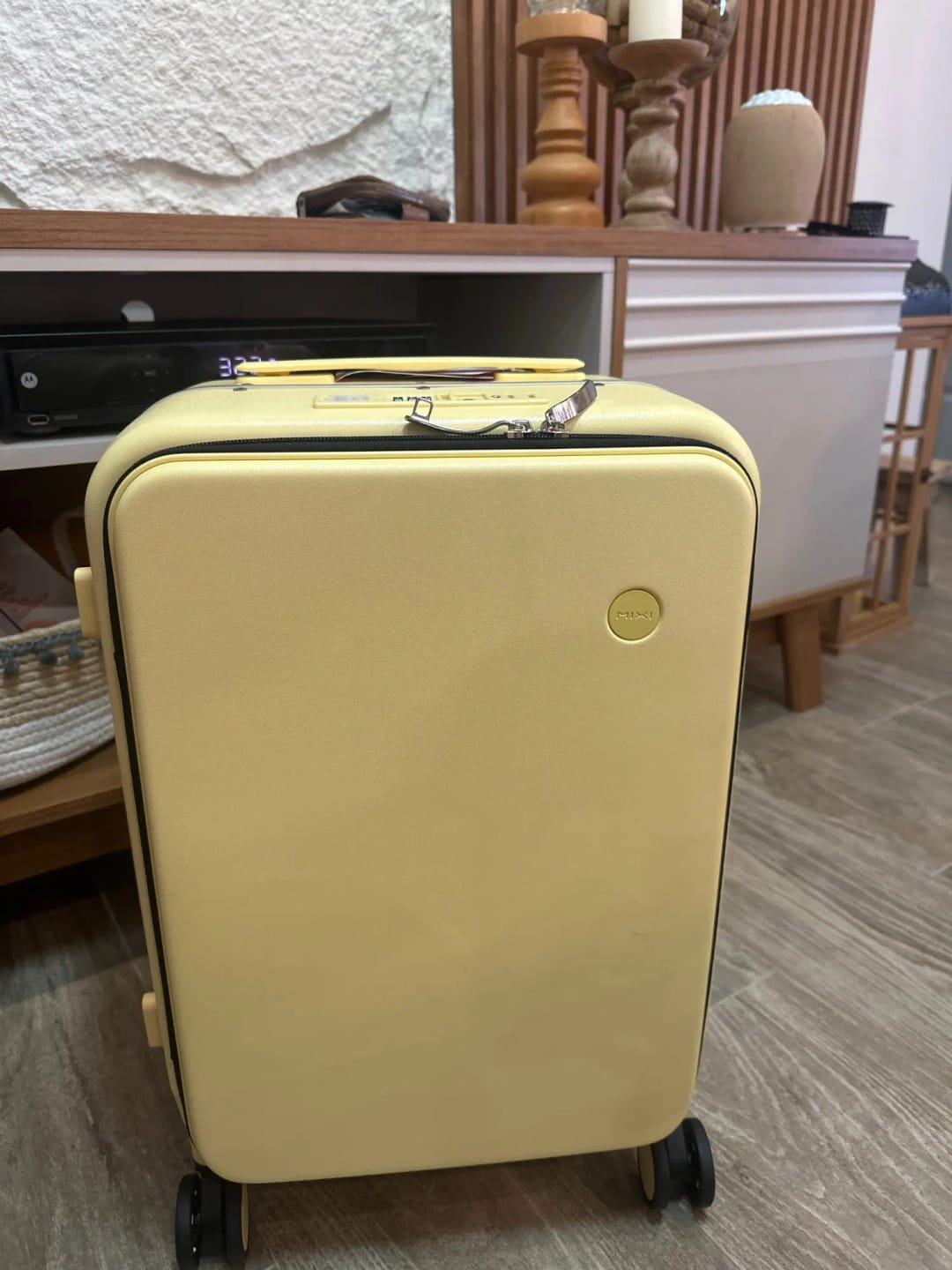 Customer photo review of Aluminum Frame Carry-On Luggage With USB Port And Phone Holder — White | KIMLUD