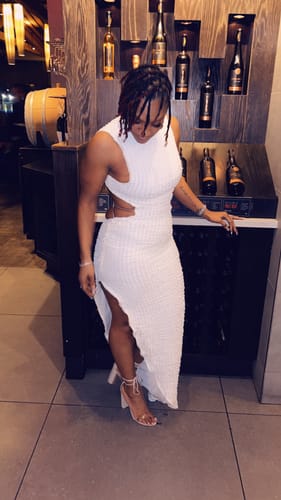 Customer photo review of Butterfly Effect Open Back Maxi Dress