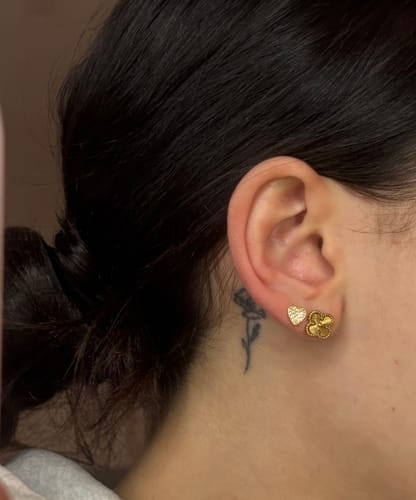 Customer photo review of Dainty Gold Clover Studs