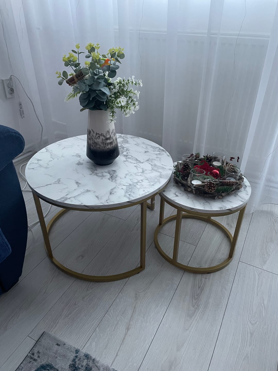Customer photo review of Set 2 masute cafea PAOLA, negru cu efect de marmura/auriu