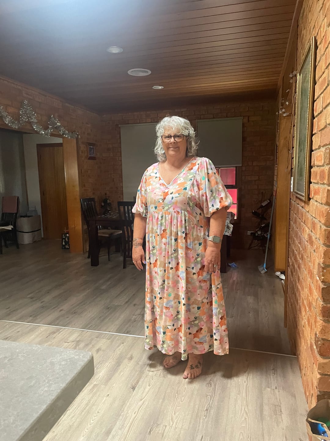 Customer photo review of Zeta Dress in Peach Multi