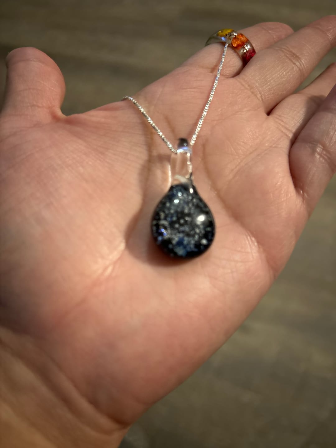 Customer photo review of Starry Night Pendant with Infused Cremation Ashes