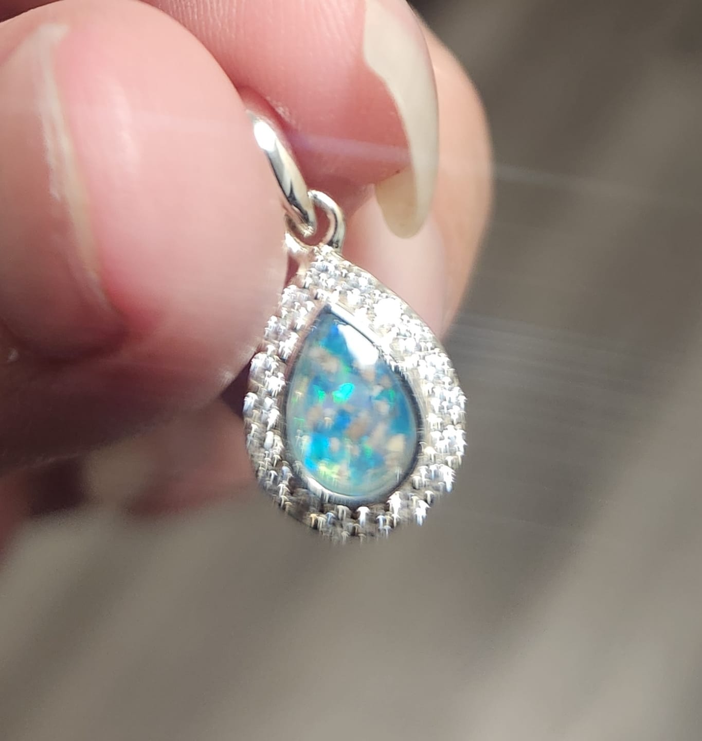 Customer photo review of Dainty Bedazzled Drop Pendant with Cremation Ashes
