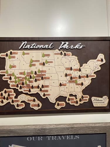 Customer photo review of US Wooden National Parks Travel Map With Trees To Record Park Visits (Coffee)