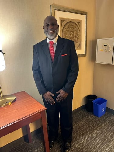 Customer photo review of Ties2you Red White Christmas Candy Cane Necktie Pocket Square Cufflinks Set