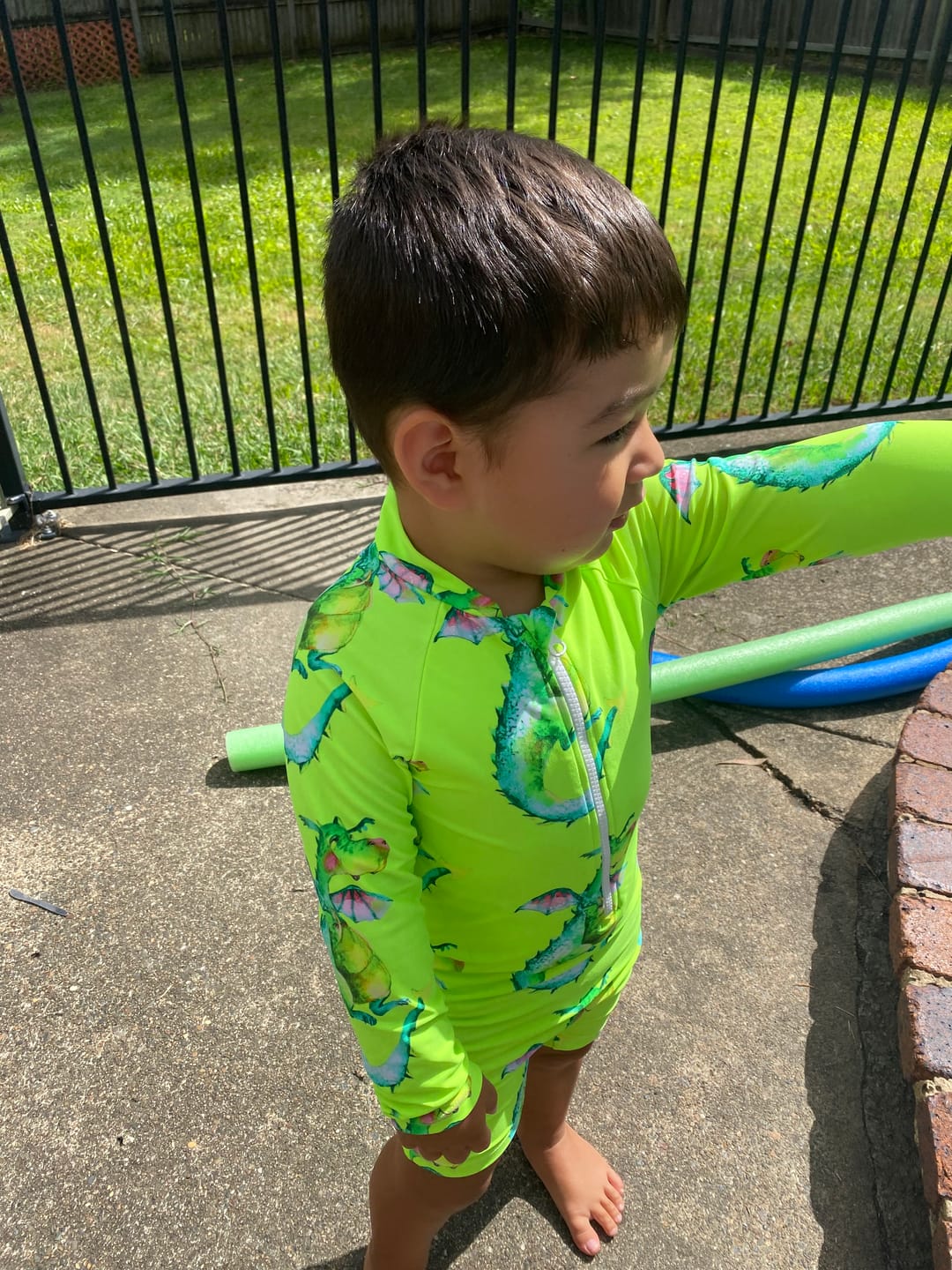 Customer photo review of Fluro Dragon Unisex Long Sleeve Zip Swimmers
