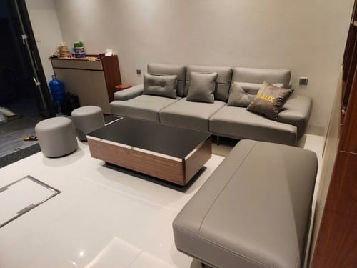 Customer photo review of Bàn trà phủ Veneer màu óc chó kết hợp viền inox 304 - VERITAS