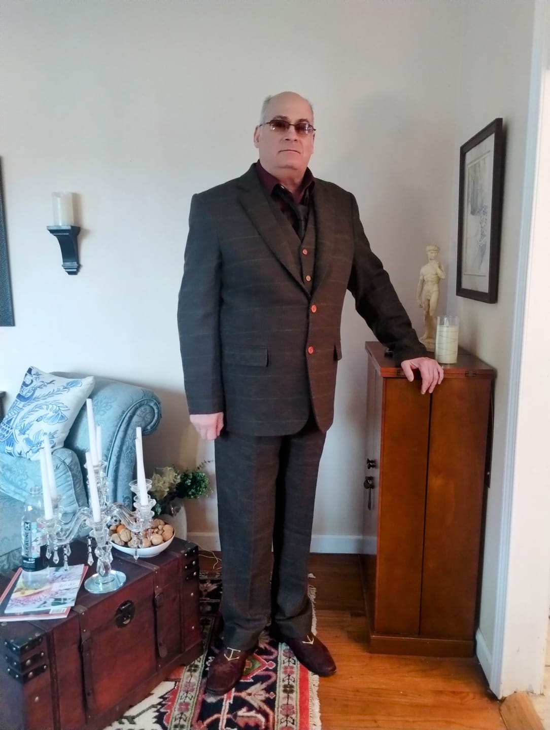 Customer photo review of Dark Green Windowpane Tattersall Tweed 3 Piece Suit