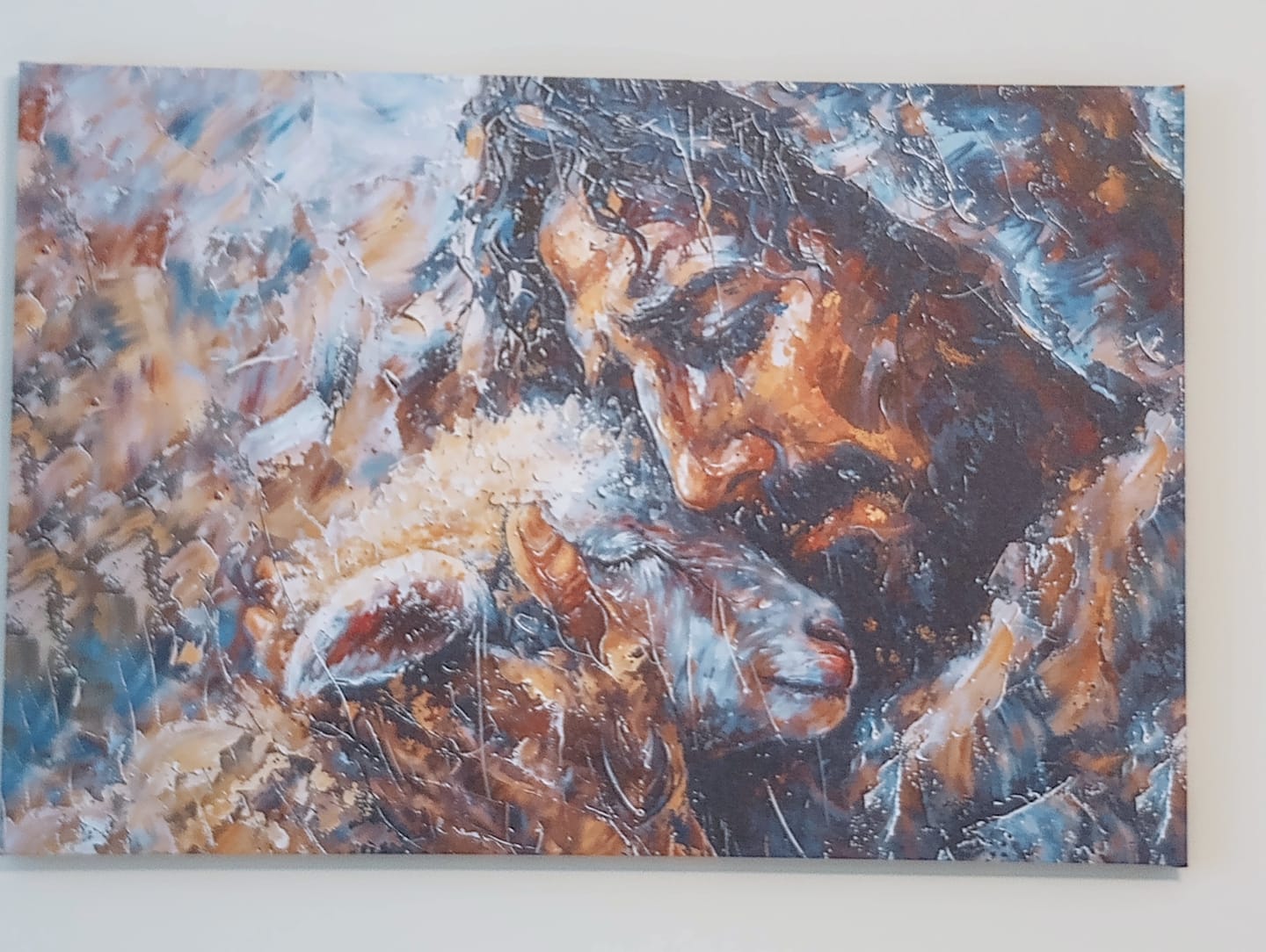 Customer photo review of Abstract Painting of Jesus and Lost Lamb Wall Art Canvas