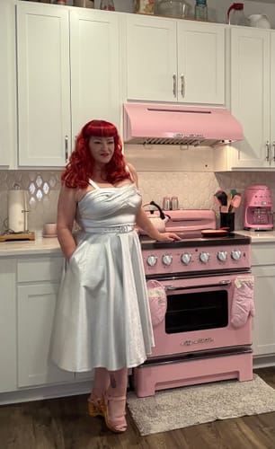 Customer photo review of Jawbreaker Swing Dress in Silver Laminate - Vixen by Micheline Pitt