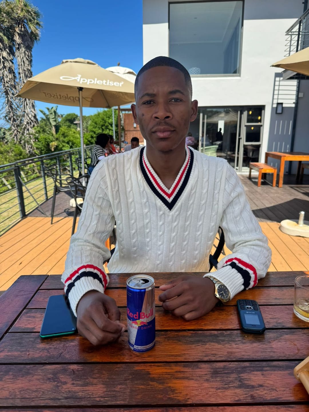 Customer photo review of Cream, Red & Blue Cricket Jersey