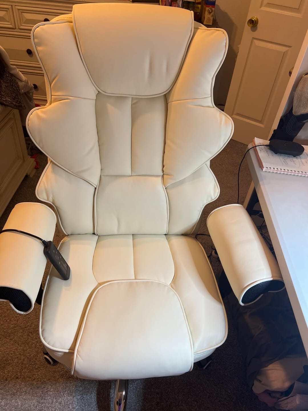 Customer photo review of Homrest 6-Point Massage Heat Ergonomic Reclining Office Chair with Footrest Beige