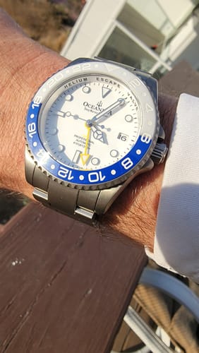 Customer photo review of Oceaneva Men's GMT TITANIUM Automatic Deep Marine Explorer 1250M White & Blue Ceramic Bezel Watch