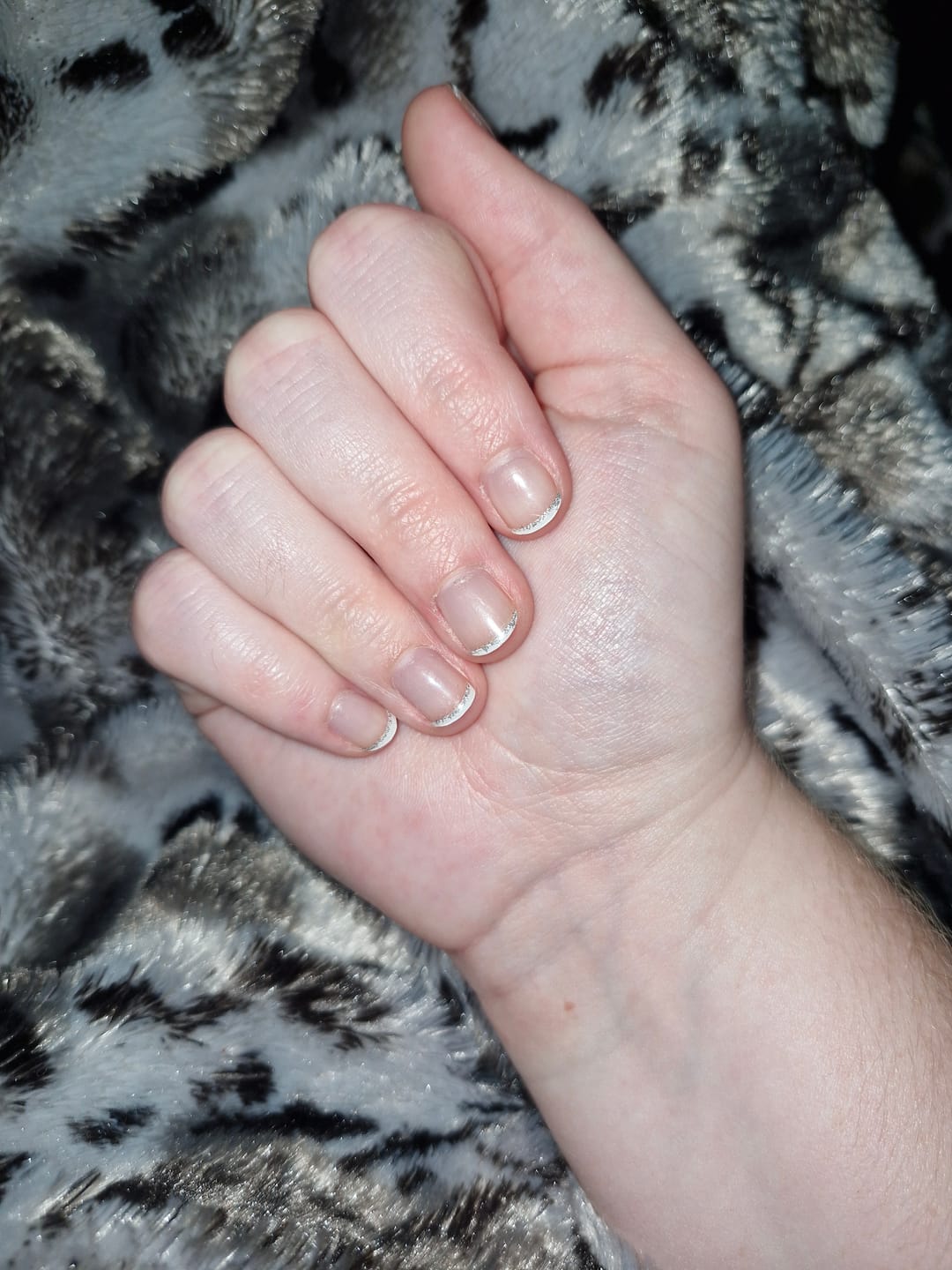 Customer photo review of White French Tip Glitter DIY Semicured Gel Nail Sticker Kit