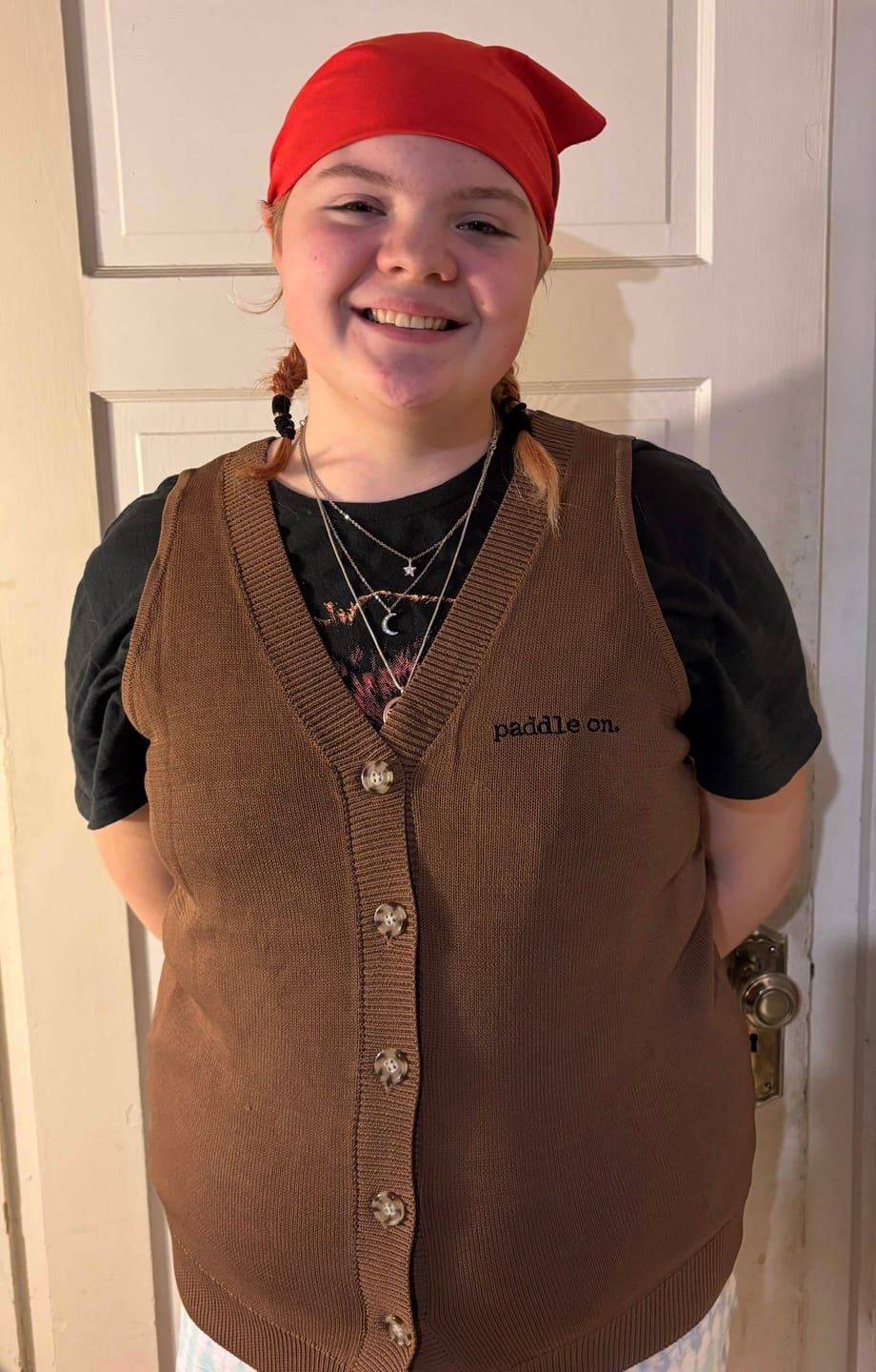 Customer photo review of Dockside Knit Vest / Tank  - Camel with Black Paddles