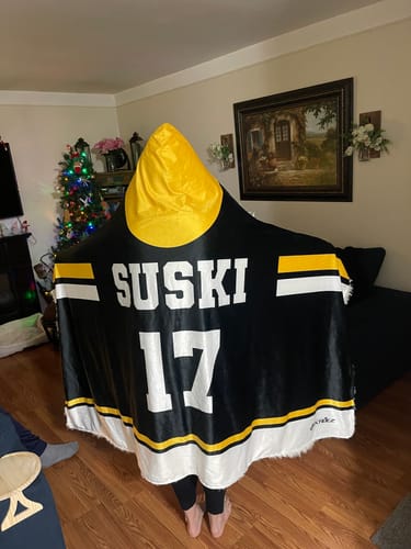 Customer photo review of Personalized Hockey Hooded Blanket