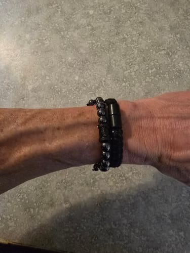 Customer photo review of 00 Buck Magnetic Hematite Titanium Bracelet : Helps Pair Veterans With A Service Dog Or Shelter Dog