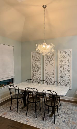 Customer photo review of Brass Cluster Ribbed Glass Globe Bubble Chandelier