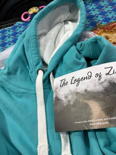 Customer photo review of Premium Comfort zip hoodie - Aqua Mist With White rope