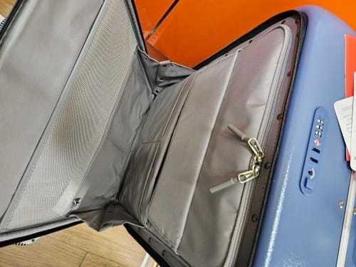 Customer photo review of PC Aluminum Frame Carry-On Luggage Front Laptop Pocket — Steel Gray | KIMLUD