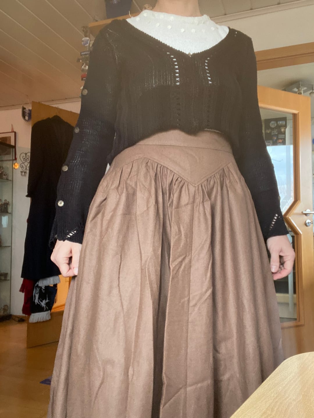 Customer photo review of Handmade Women's Brown High-Waisted Wool Maxi Skirt - Vintage A-Line Long Skirt 1642#