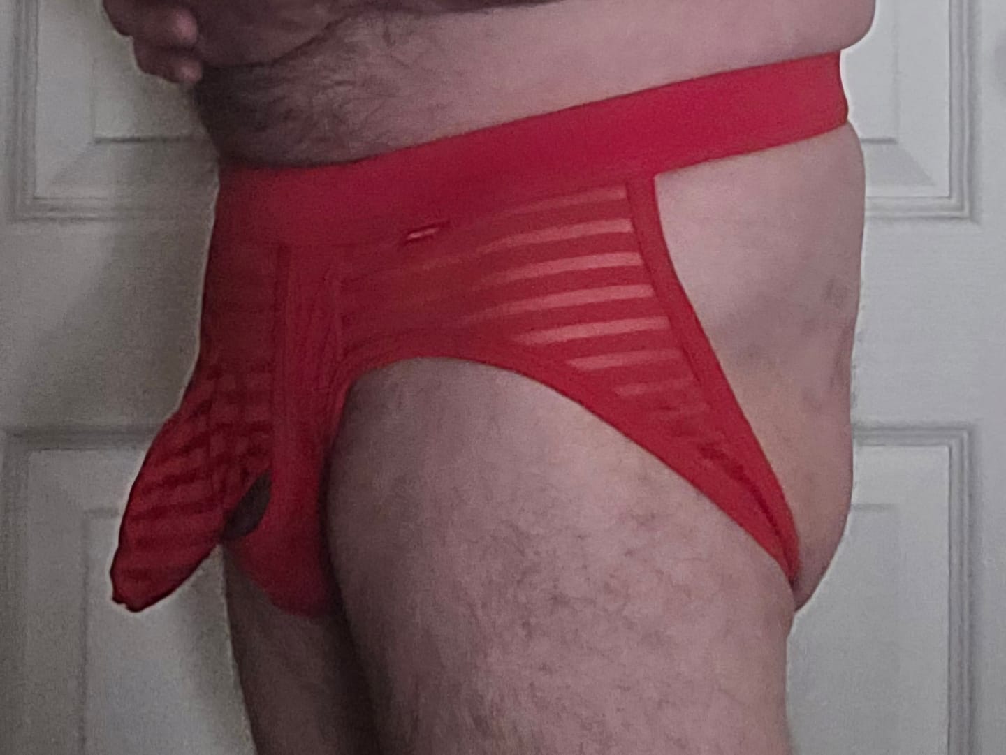 Customer photo review of Men’s Sexy Striped Hollow Jockstrap With Separate Pouch