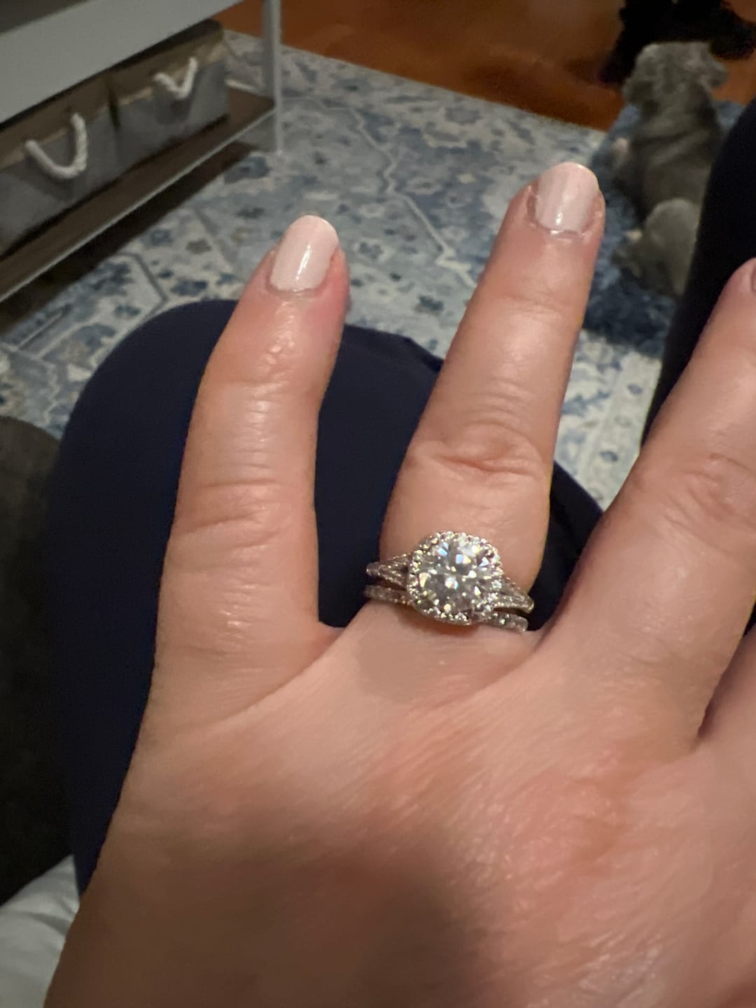 Customer photo review of Moissanite Split Shank Square Halo Pave Engagement Ring