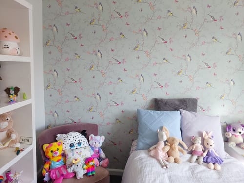 Customer photo review of Phoebe - Birds on Trailing Branches Wallpaper - Soft Teal