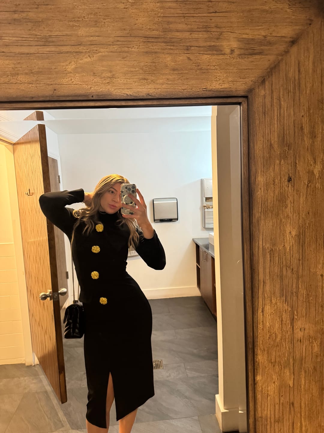 Customer photo review of Elegant Bow-Collar Long-Sleeved Dress - Black