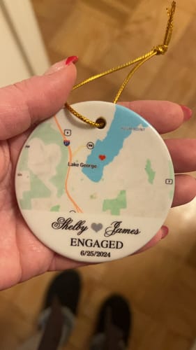 Customer photo review of Engagement Ornament - Custom Map Gift Ceramic Ornament