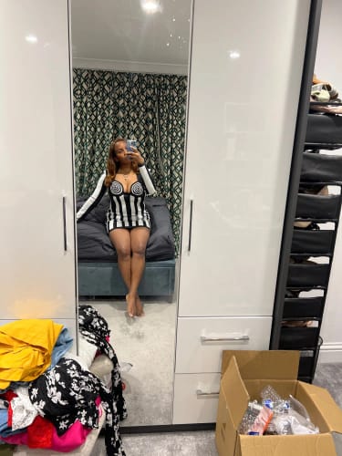 Customer photo review of STRIPED KNIT BODYCON DRESS