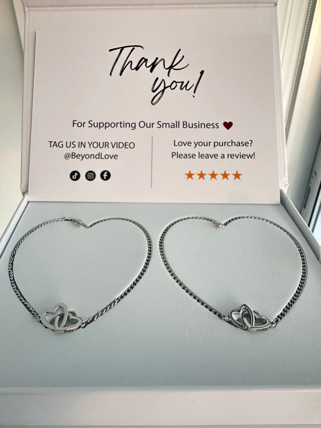 Customer photo review of Beyond Love Permanent Bracelets with Name Engraving