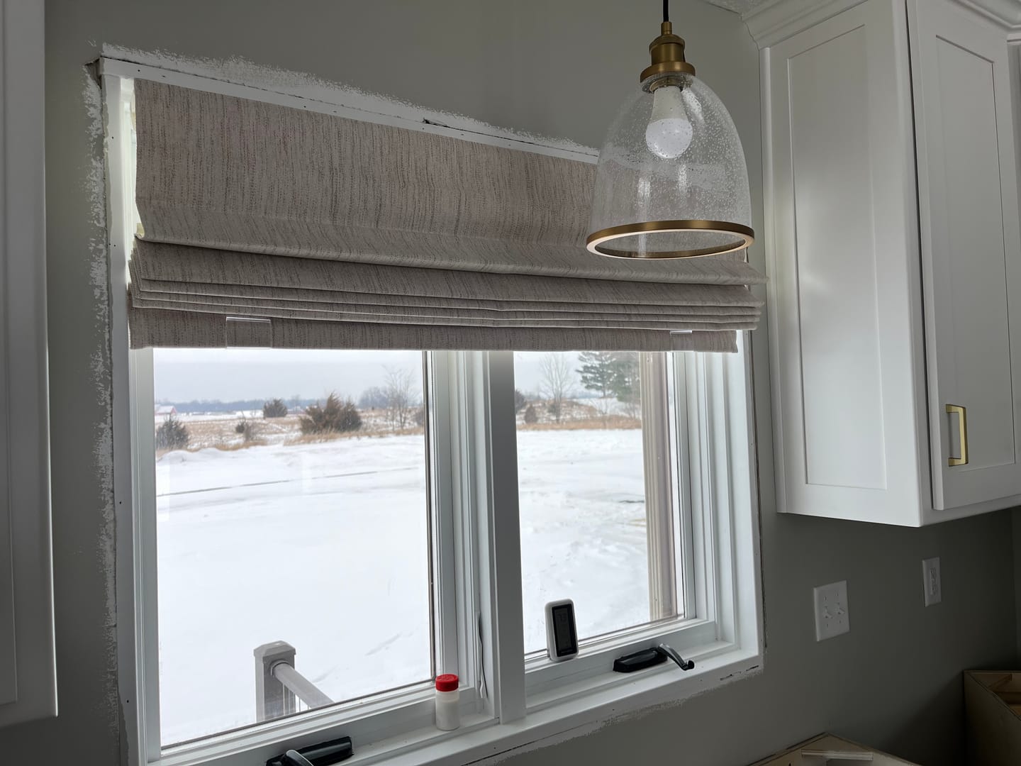 Customer photo review of 1-Light Seeded Glass Bell Dome Kitchen Pendant Light