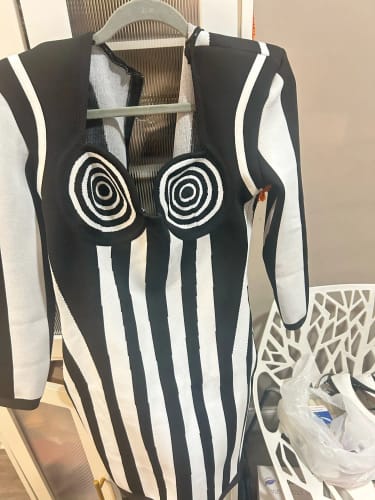 Customer photo review of STRIPED KNIT BODYCON DRESS