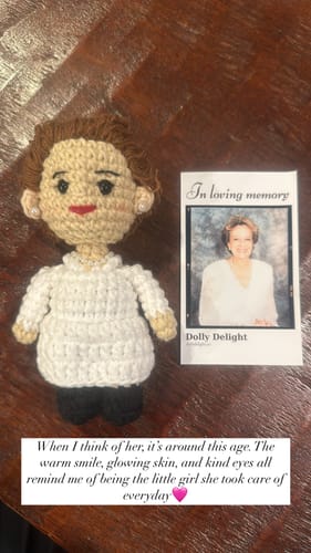 Customer photo review of Dolly® Personalized Crochet Doll with Photo Card