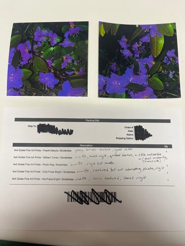 Customer photo review of 4x4 Giclee Fine Art Prints