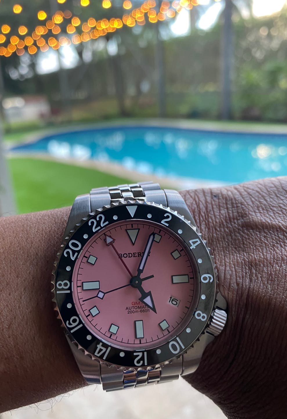 Customer photo review of ADMIRAL GMT - 200M Waterproof Titanium Automatic Diver Watch | Pink-(Ceramic Bezel)