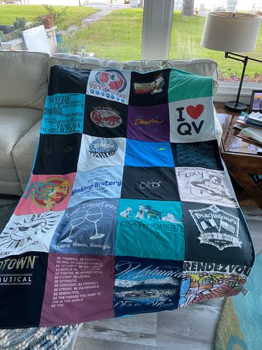 T-shirt quilt with history, cats themes by janet from FL